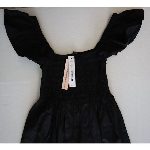 Aqua AT21WDR00153 Women's Sz Small Black Smocked Flutter Sleeve Midi Dress - Picture 5 of 8